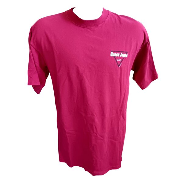 Vintage Large T-shirt Single Stitch Guess Jeans Mens 1994 90's USA Burgundy/Red - Picture 2 of 7